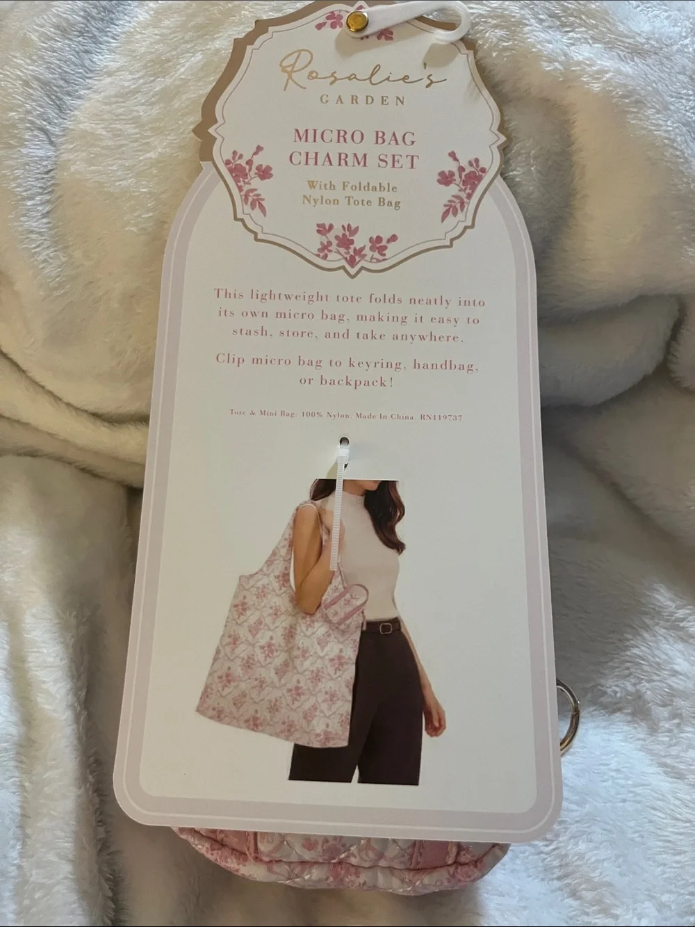 Pink Quilted Micro Tote Charm with Foldable Bag